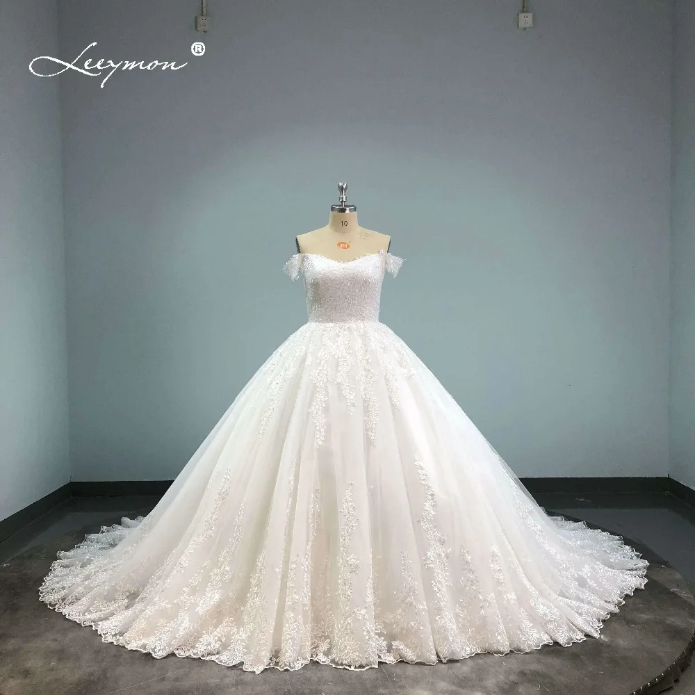 

Leeymon Free Shipping 2020 Wedding Dress Lace Appliques Ball Gown Lace Up Wedding Gown Dress Floor-Length Real Pictures