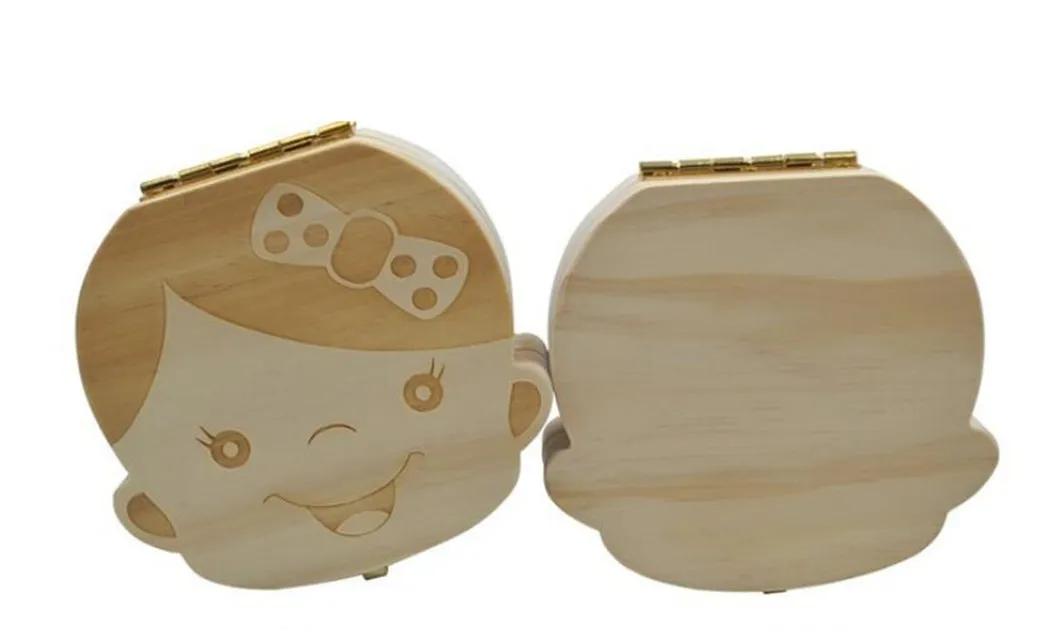 Детская коробка органайзер для зубов деревянная хранения молочных мальчиков и