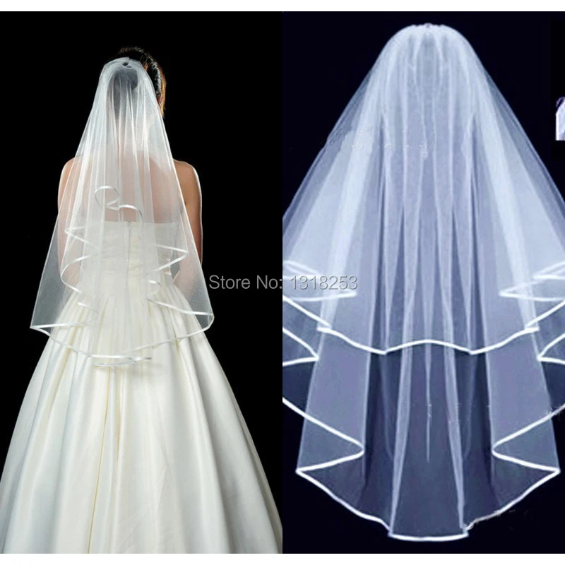 Белая свадебная вуаль цвета слоновой кости фата невесты тюль с расческой край