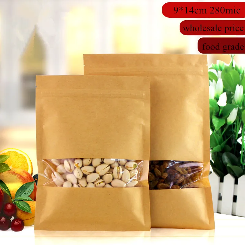 Оконные пакеты 9x14 см коричневая крафт бумага дой Пак пакет с застежкой молнией