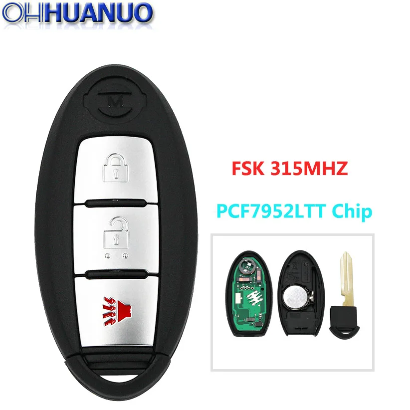 2 + 1 кнопка FSK 315 МГц PCF7952LTT чип умный дистанционный ключ для Nissan New Tiida с вставным