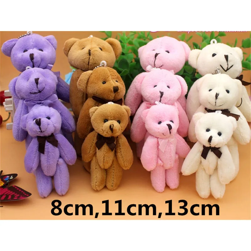

50pcs 8cm/11cm/13cm Mini Joint Small Teddy cute Bear Dolls Plush toys gift jointed women girl pendant charm keychain bag bears