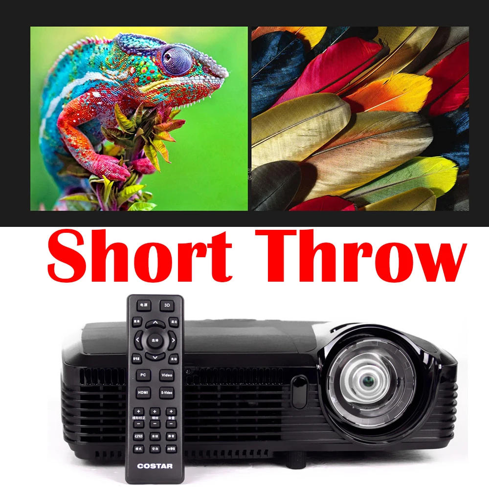 2016 Новый Короткий бросок Проектор Короткое фокусное фокусировка DLP Видео 1024x768