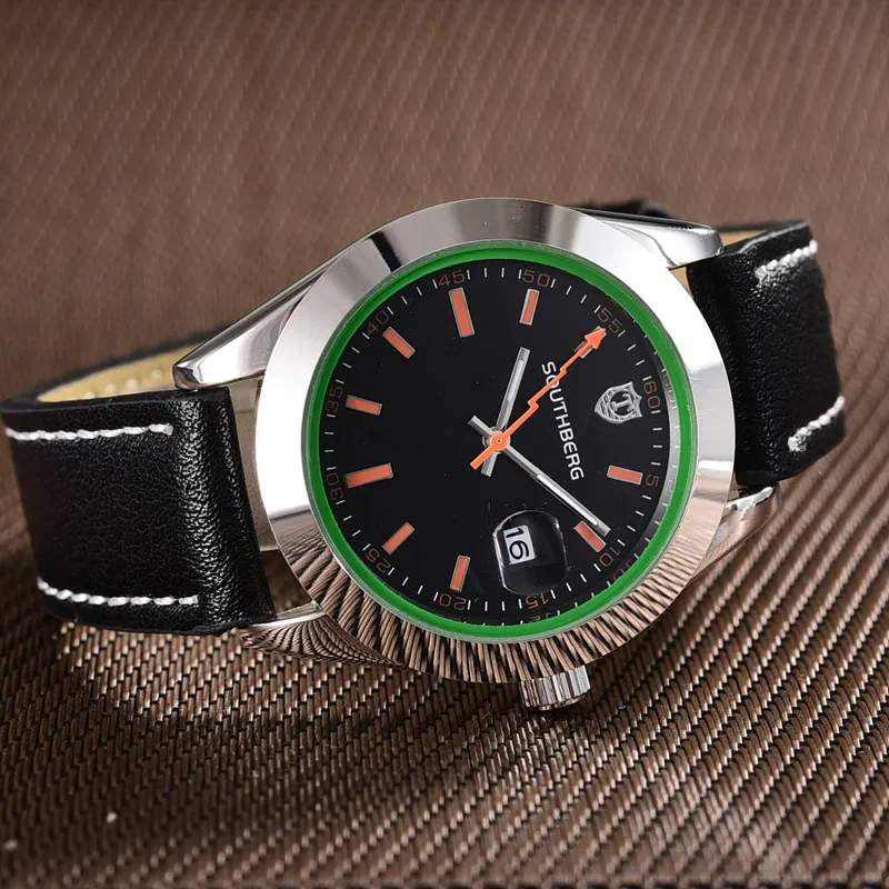 SOUTHBERG мужские часы спортивные модные наручные часы Montre Homme натуральная кожа Relojes Hombre кварцевые мужские деловые часы