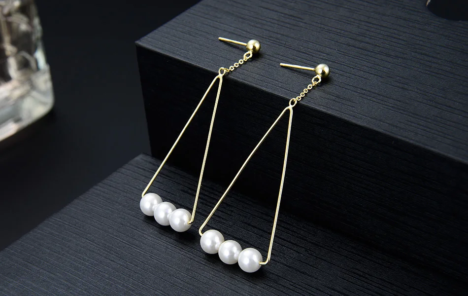 ORSA JEWELS чистое серебро 925, треугольная форма, жемчужные женские длинные висячие серьги из стерлингового серебра, новые серьги, ювелирные украшения SE152-P