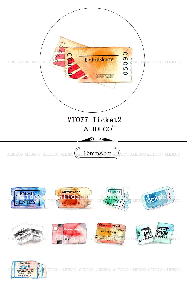 MT077 Tickets Alideco 1 шт. DIY Бумага японская клейкая лента из рисовой бумаги планета Кот из "Алисы" собаки украшения клейкие ленты Скрапбукинг наклейки 5 м - Цвет: MT077 Tickets
