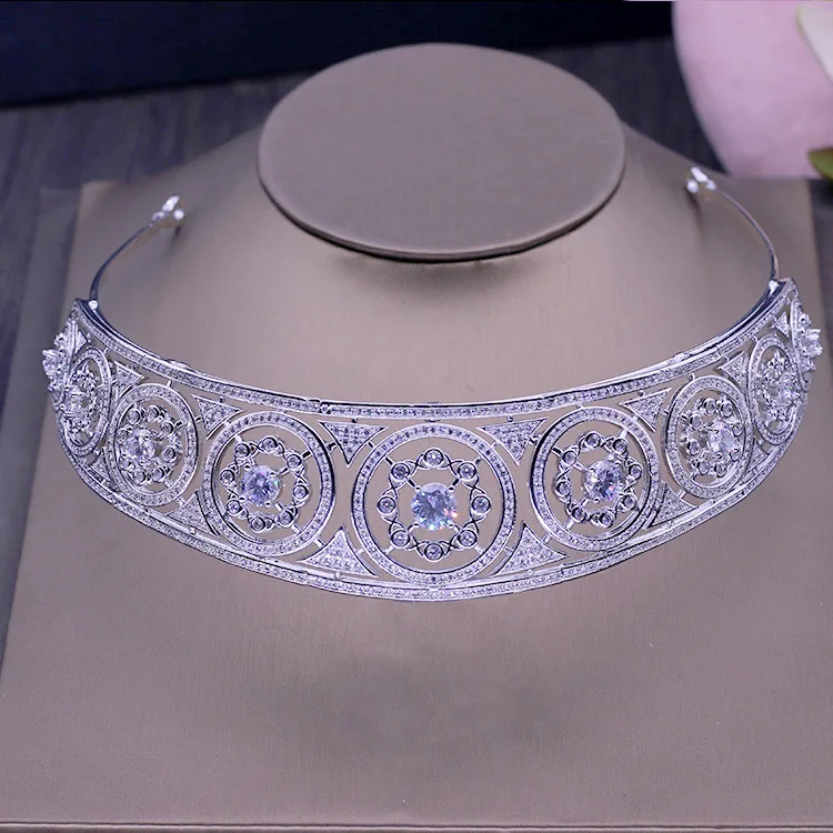 Стразы SLBRIDAL из медного сплава с кубическим цирконием свадебная тиара фианитом