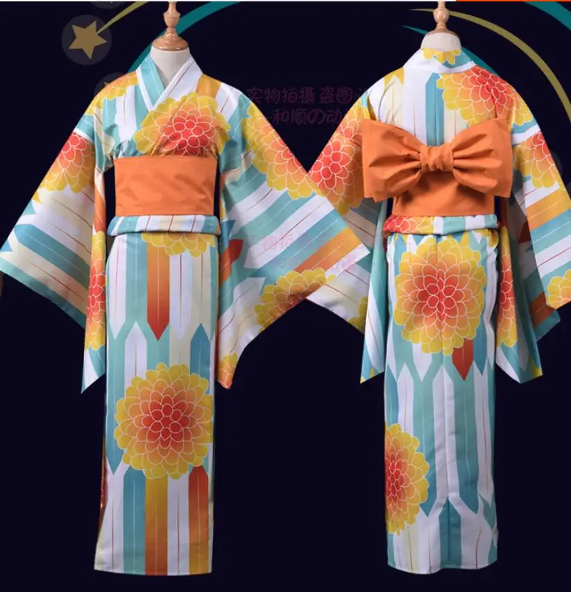 Anime LoveLive! Sunshine Cosplay Takami Chika Cos Halloween Party female sweet kawaii yukata kimono Costume |