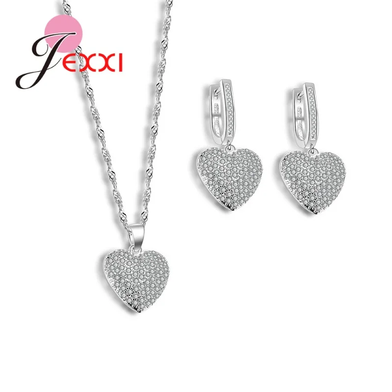 

Heart Shaped Jewelry Set 925 Sterling Silver Zircon Bijoux CZ Crystal Wedding Accessories Necklace Pendant Chain Sets