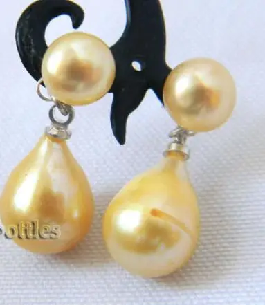 10mmx13mm Champagne Teardrop Freshwater Pearl Dangle Silver Earring