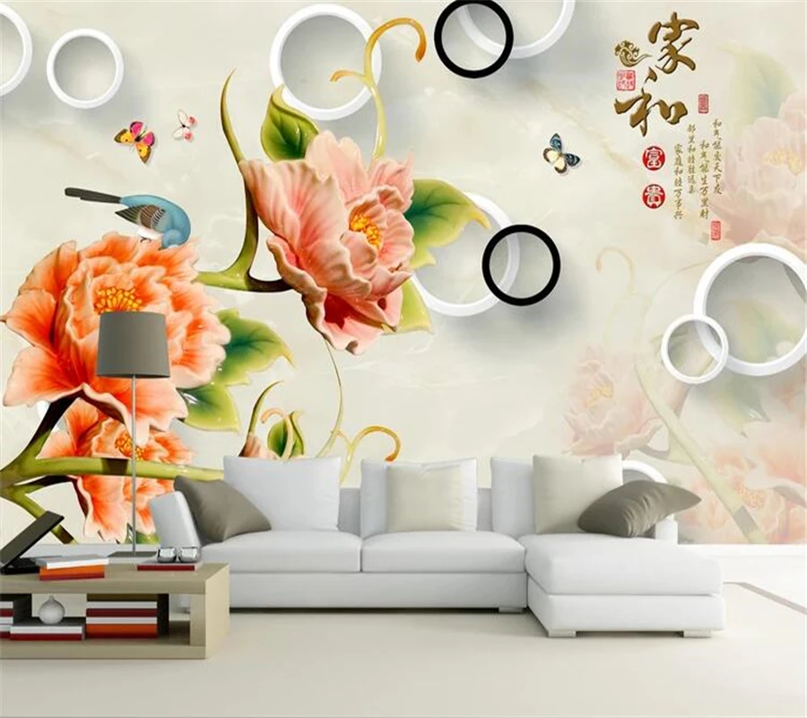 Обои на заказ wellyu papel de pared 3D Черно белые круглые тисненые пионы домашние и богатые