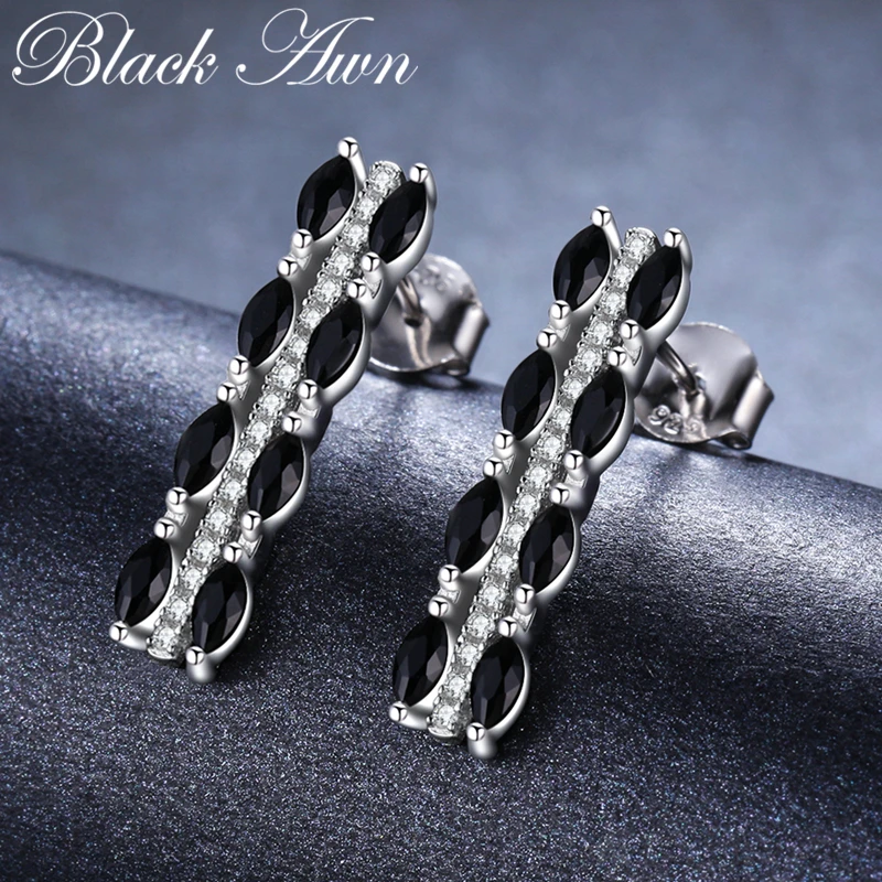 Boucle D'Oreille Femme 2020 милый 925 Стерлинговое Серебро Черный шпинель модное обручальное