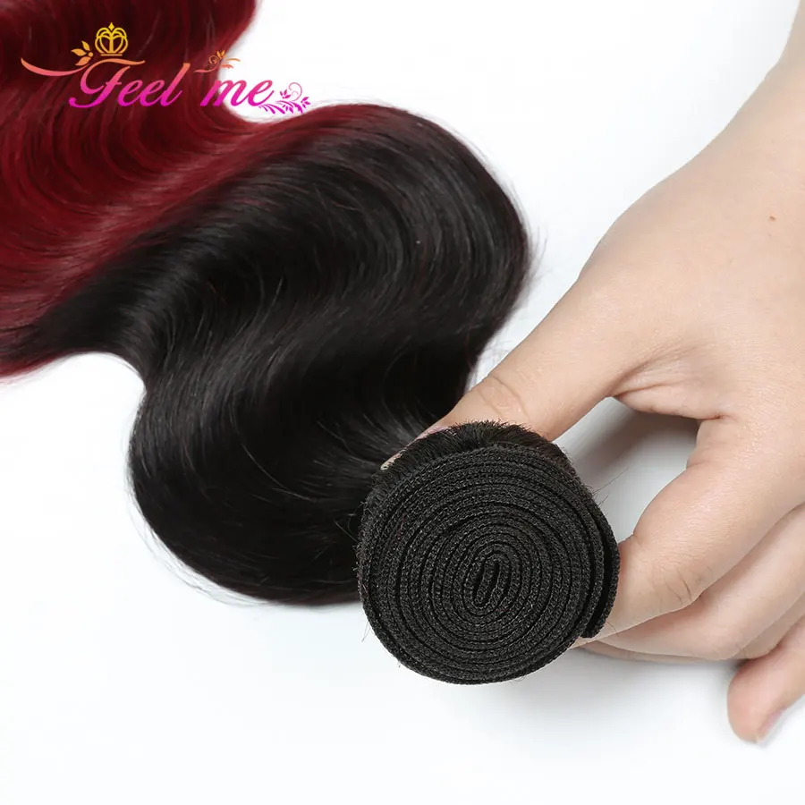 FEEL ME Human Hair Bundles Malaysian Body Wave 1 or 3 Ombre Weave 1b/99j 10-28 Inch 10a Non-remy | Шиньоны и парики