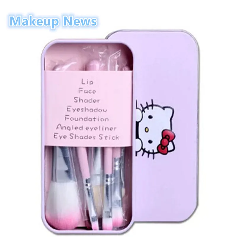 Набор кистей для макияжа Hello Kitty розовый и черный 7 шт./компл. набор с металлической