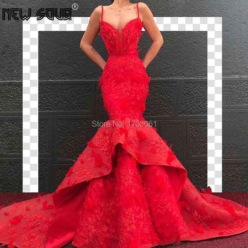 Красное вечернее платье с перьями и юбкой-годе Дубая турецкие искусственные