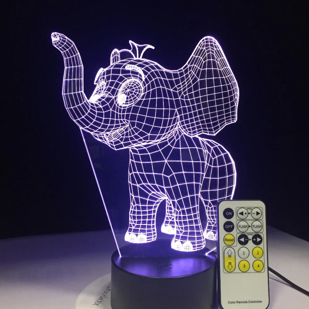 Маленький слон акриловый 3d красочные ночные огни Usb штекер в творческие подарки