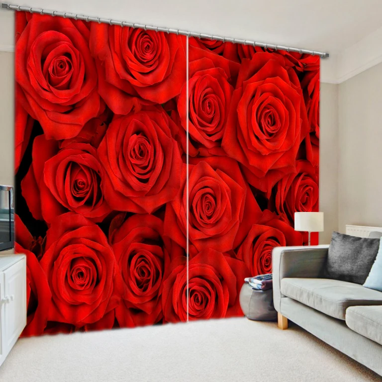 

Red rose Luxury Curtains Modern Living Room Curtains Window Cortinas Drapes Blackout Sheer Window Curtain Bedroom