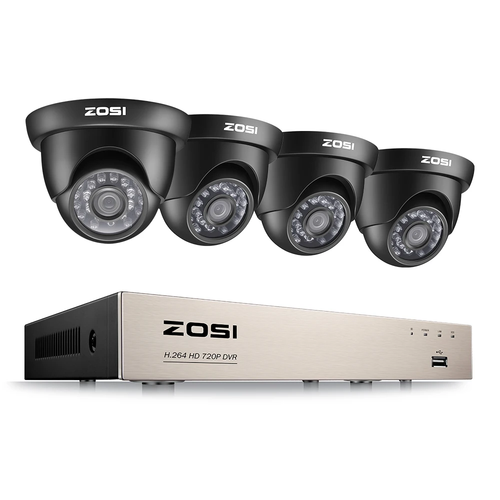 ZOSI HD-TVI 720P DVR 8-канальный CCTV Системы видеонаблюдения DVR комплект из 4-х предметов с 1280TVL 720P проектор для домашнего безопасности 8ch Камера Системы