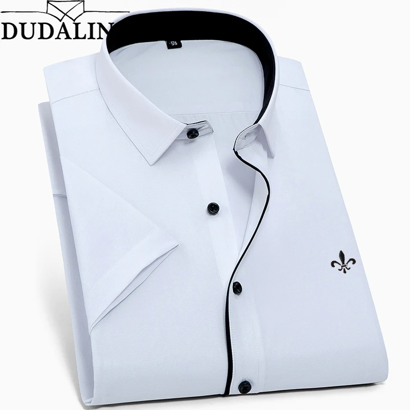 DUDALINA Новая летняя модная мужская рубашка Slim Fit с коротким рукавом Повседневная рубашка модная мужская одежда плюс размер мужская повседневная брендовая рубашка