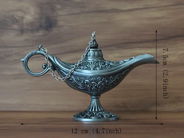 

Metal Alloy Small Size Aladdin Lamp Jewelry Box Art Craft Vintage Home Decoration Collection Antique Design Carved
