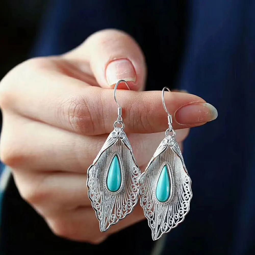 Женские сережки из серебра 925 пробы RADHORSE в виде листьев бирюзы классическом