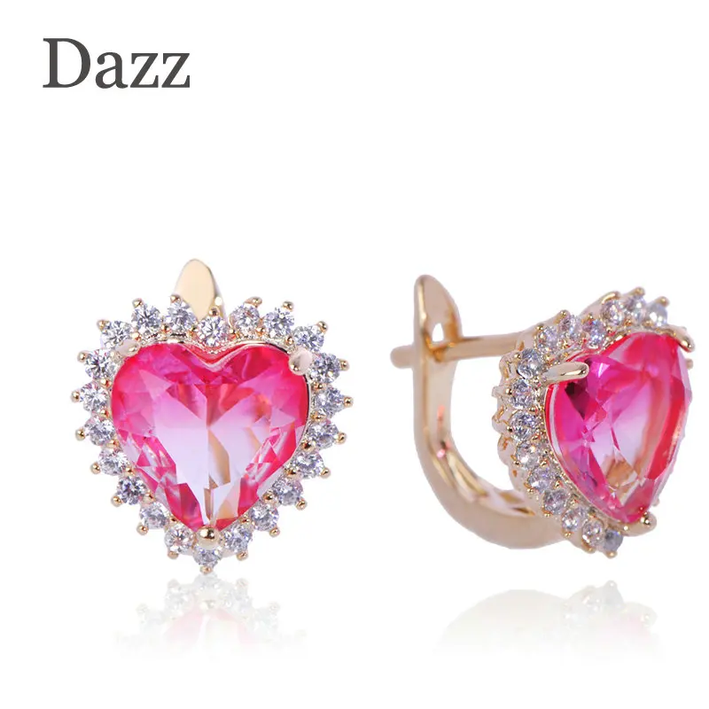 DAZZ Роскошные серьги с бриллиантами в форме сердца полные цирконовые золотые