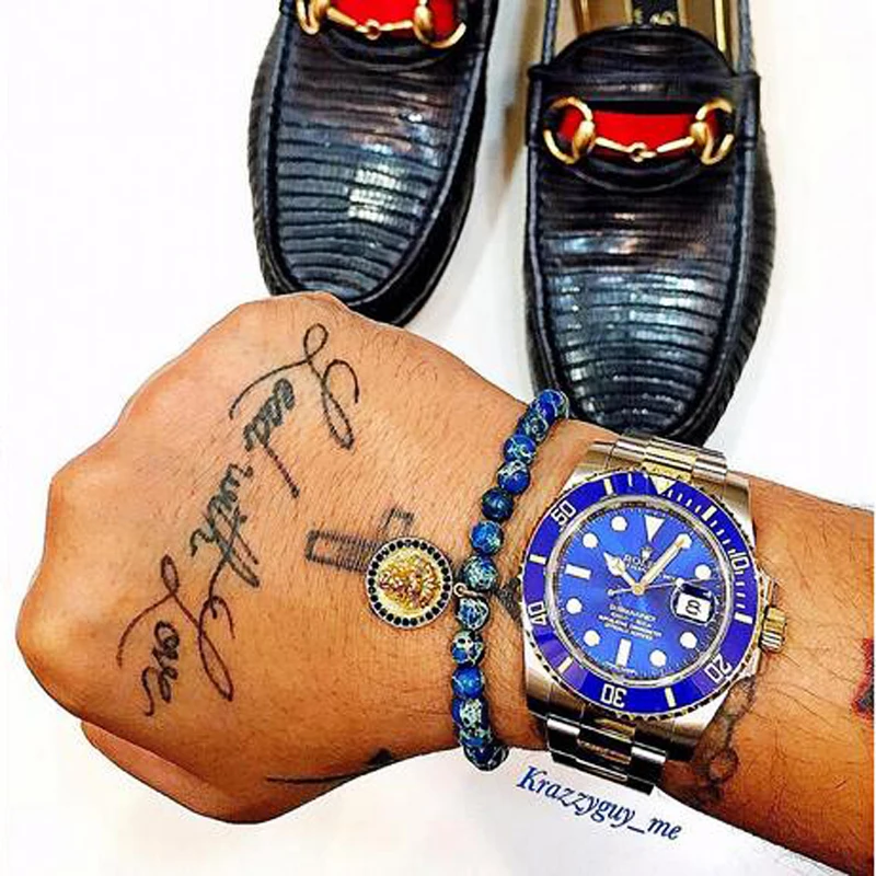 Модный микро-браслет с черным кубическим цирконием голова льва мужские бусины