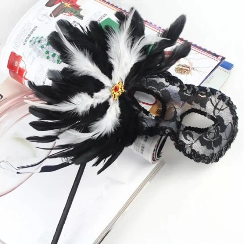 Sexy Black Feather Lace Handheld Mask Women Girls Venetian Princess Masquerade Masks On A Stick Dance Party Halloween|mask woman|mask maskmask on a
