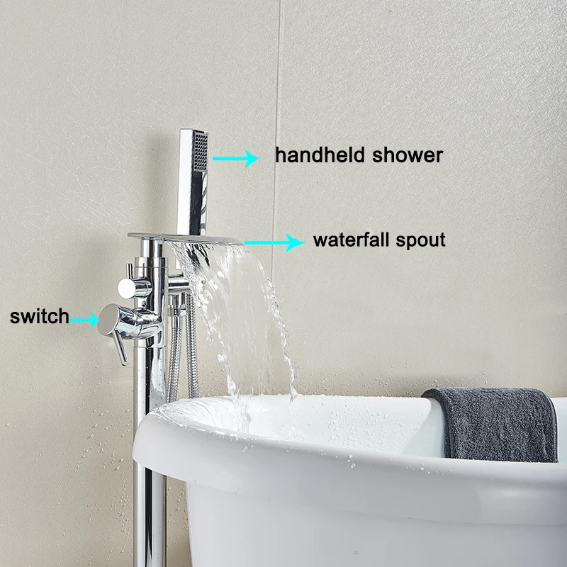 Onyzpily Bath Tub Sink Faucet Floor Mounted Waterfall Bathtub Mixers Free Standing Hot and Cold Shower Set Handheld shower | Обустройство