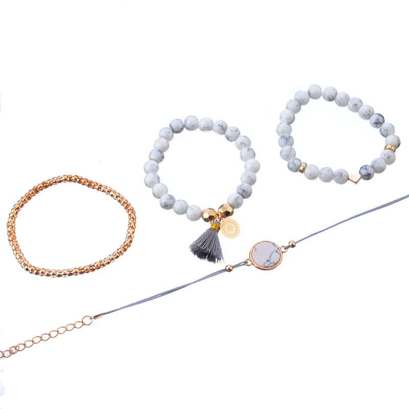 

Miss JQ 4Pcs/set Fashion Handmade Natural Stone Beaded Weave Rope Tassel Bracelets Bangles Set for Women Jewelry dames armbanden