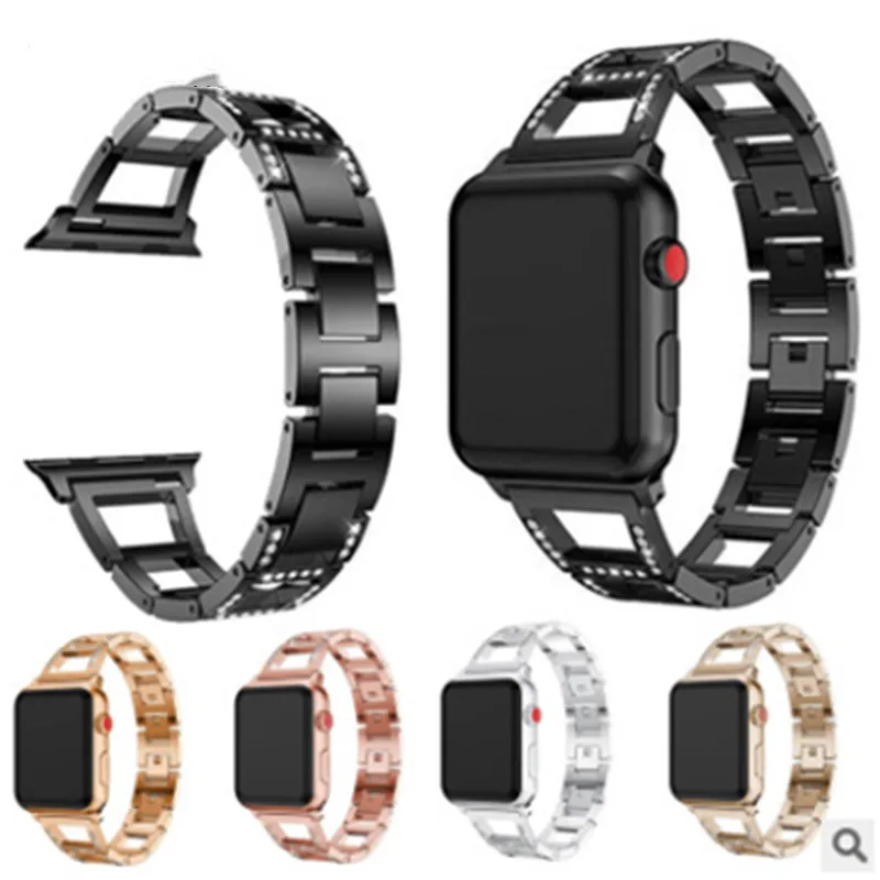 Подходит для Apple Watch ремешок из нержавеющей стали трапециевидный стразы