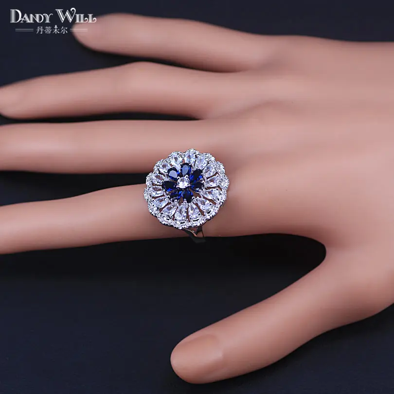 Цветок синий фианит 4 шт женский костюм Ювелирные Наборы Серебряный цвет серьги