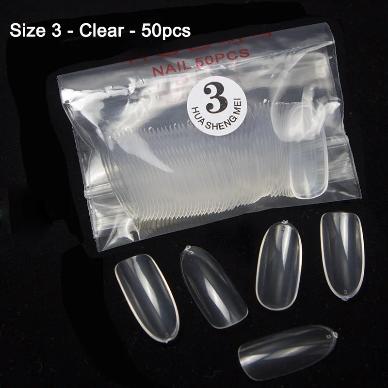 Size 3-Clear-50pcs TKGOES 50 шт/500 шт акриловые овальные накладные ногти Fullwell прозрачные накладные ногти полное покрытие накладные кончики для дизайна ногтей французские кончики для ногтей Новинка#39 - Цвет: Size 3-Clear-50pcs