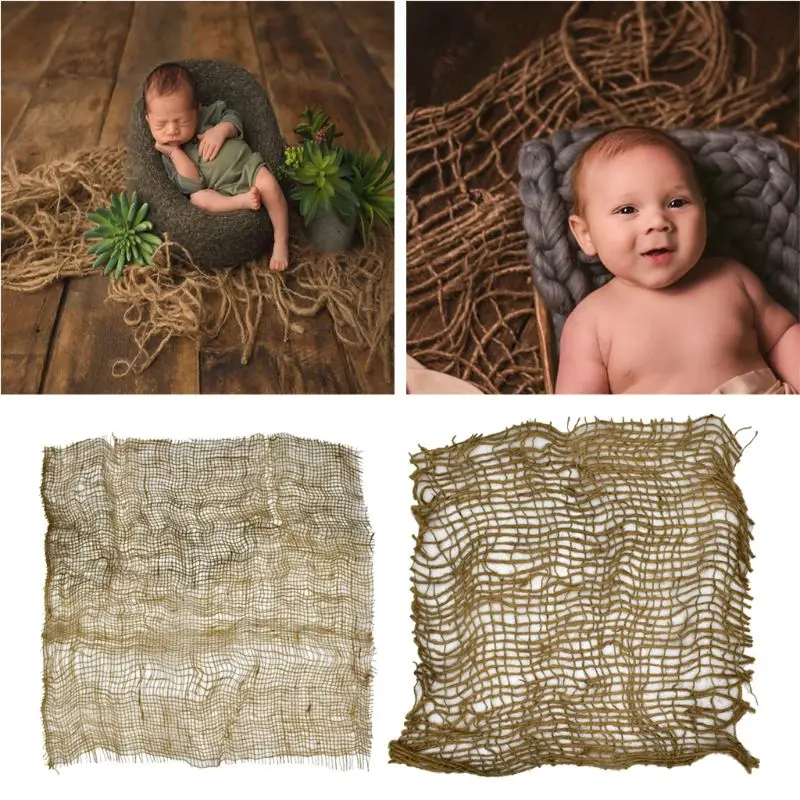 

Newborn Handcraft Jute Backdrop Blanket Baby Photography Prop Chunky Burlap Layer Net Studio Props