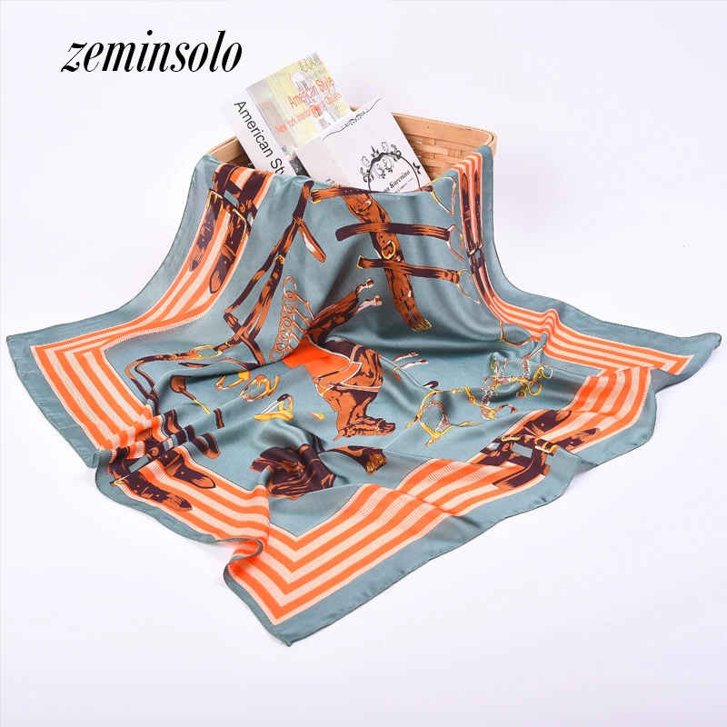 Новый весенне осенний женский атласный шарф большой квадратный с принтом из