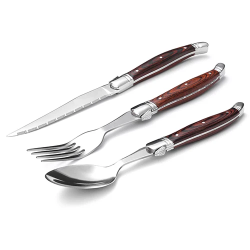 Red 3pcs set 3 шт./компл. столовые приборы Нержавеющая сталь вилок ножей для стейка, столовая ложка, вилка, деревянная ручка дерево стиль Laguiole ужин Ножи, вилок и ложек - Цвет: Red 3pcs set