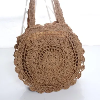 brown Женские сумки, Соломенная Сумка, женская летняя сумка из ротанга, ручная работа, тканая пляжная круглая богемная Сумка, Новинка - Цвет: brown