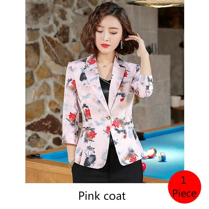pink coat Костюм для женщин Весна Лето 3/4 рукав тонкие цветы блейзеры с принтом офисные женские модные элегантные рабочие повседневные Костюмы - Цвет: pink coat