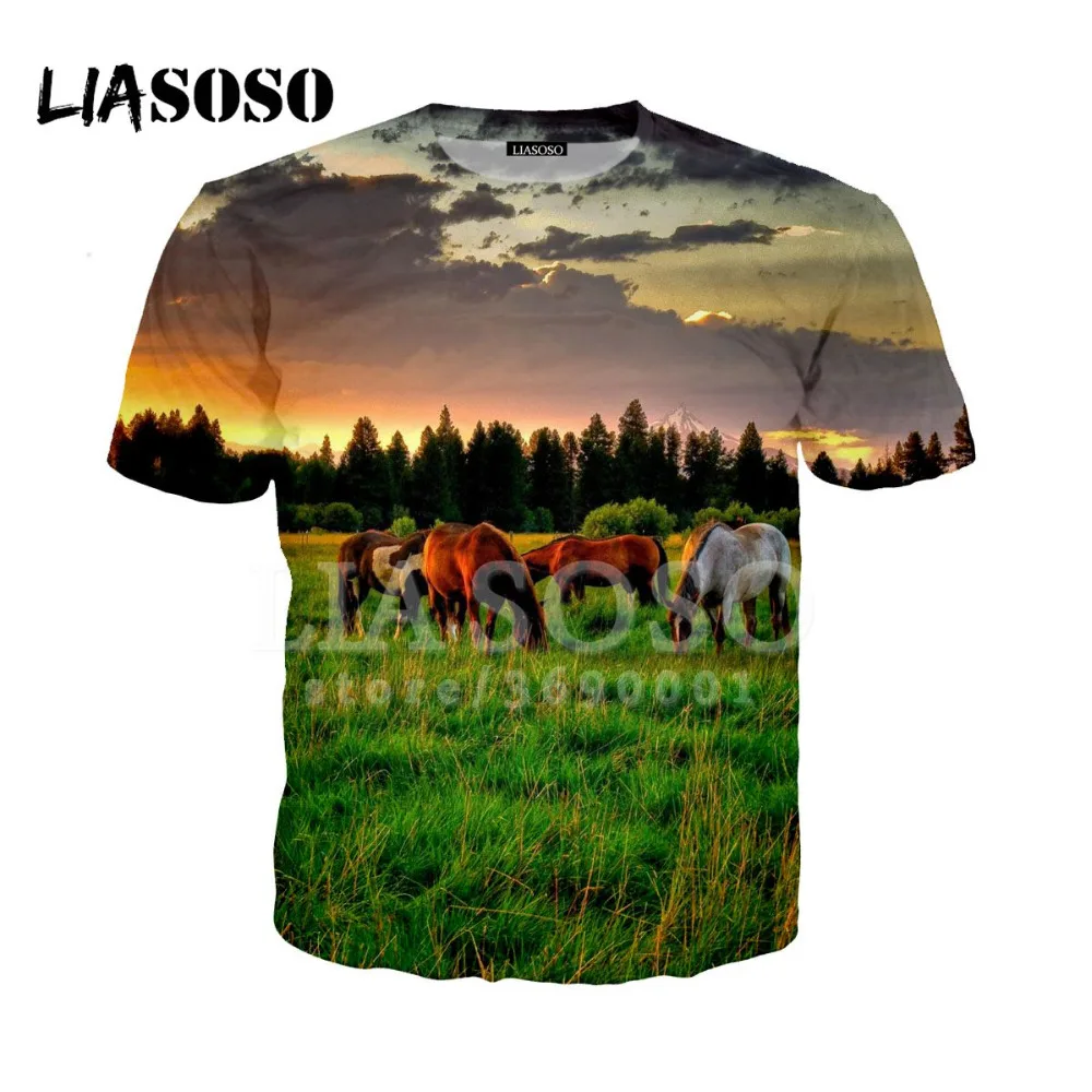 LIASOSO 2018 3D принтом женская и мужская сумасшедшая лошадь животных PatternTshirt летняя