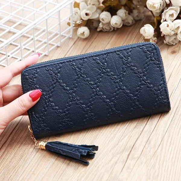 Dark blue Wallet Длинный кошелек, женские кошельки с кисточками, модный кошелек для монет, держатель для карт, женские кошельки, клатч, сумка для денег, винтажный женский клетчатый кошелек - Цвет: Dark blue Wallet