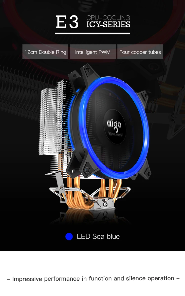 Aigo Icy E3 кулер для процессора TDP 250 Вт 4 тепловые трубки двойной PWM 4pin 120 мм двойное кольцо светодиодный вентилятор Радиатор кулер для LGA 775/115x/AM2/AM3/AM4
