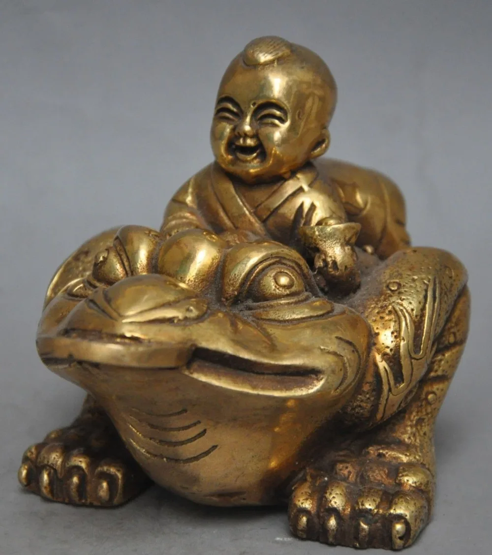 6 &quotКитайский латунный по феншуй медный Liu пьет золотую жабу Бог жаба bufo статуя |