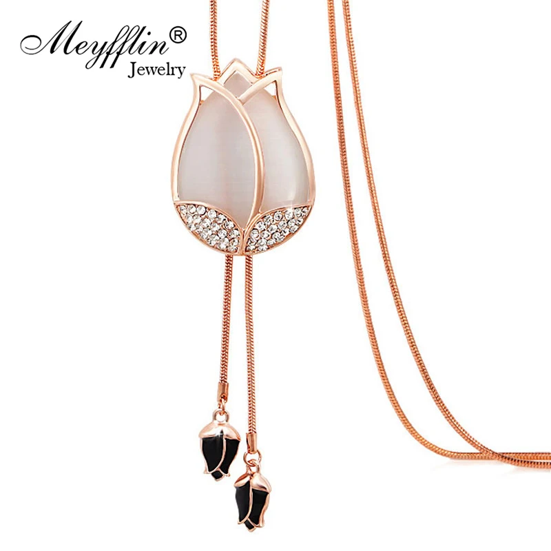 Meyfflin большой Опаловый тюльпан женское длинное ожерелье модное Хрустальное колье