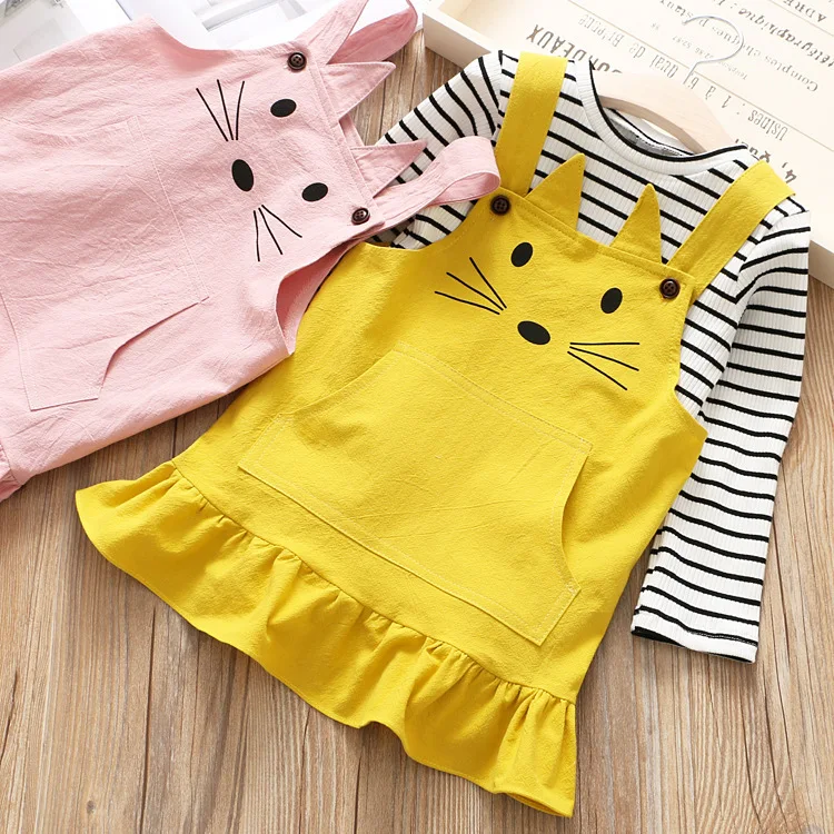 Children girls Dress Suit Overalls Clothing Set 2 pieces Striped t shirt Outfits Cotton Causal Clothes Kids Tracksuit For Teens