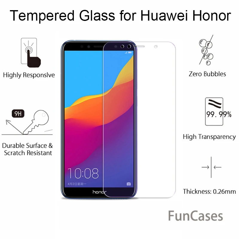9H HD закаленное стекло для Huawei Y6 Prime 2018 Y9 Y7 Y5 Защитное экрана на Honor 7A 7C Pro пленка