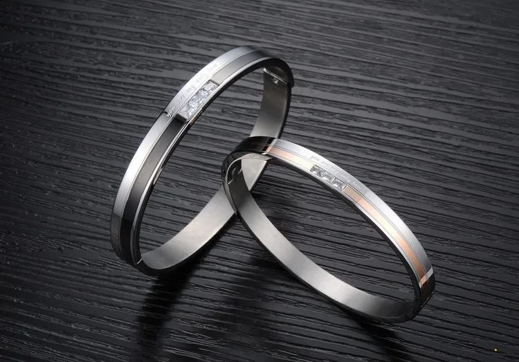 

Fashion Cubic Zircon 2 Design Opening Rose Gold Color Bracelets For Women Hot Sales Charm Bracelet Men Couple Bangles Jewelry