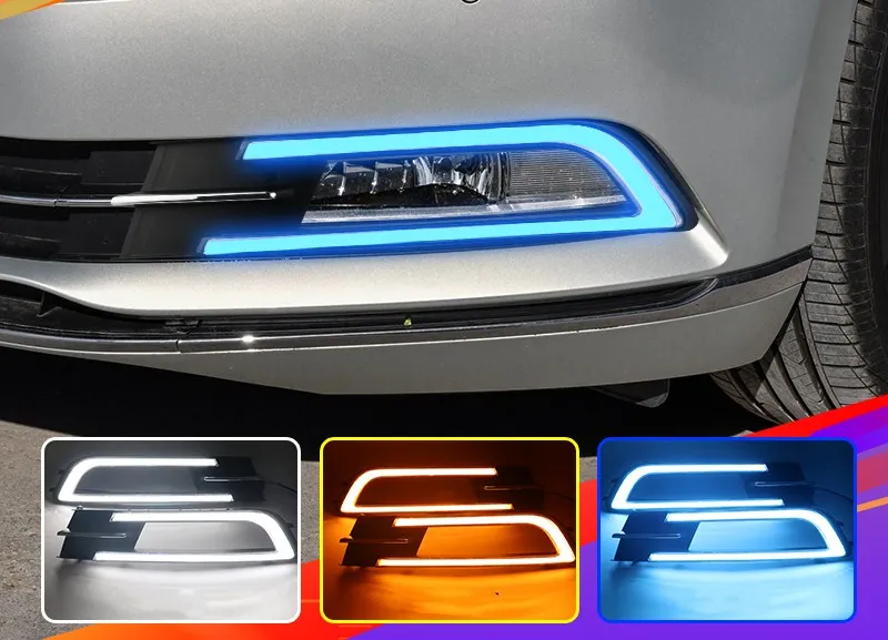 EOsuns led drl Дневной ходовой светильник для Volkswagen Passat b8 с желтыми поворотниками и синим ночным ходовым светильник