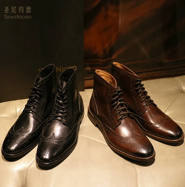 Осенне зимние мужские модные ботильоны в европейском стиле черные/коричневые