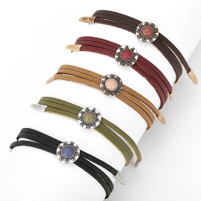 Женская обувь в винтажном стиле 5 Цвета двойной Слои кожаные браслеты