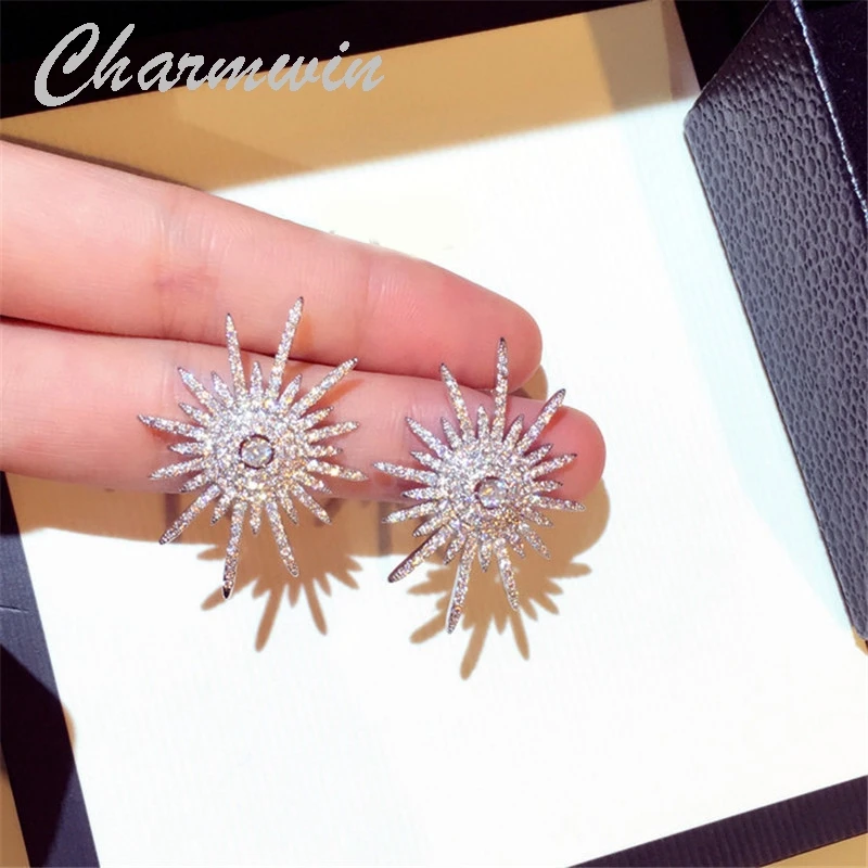 Charnwim Новая мода серьги-гвоздики для женщин серьги Роскошные ультрасовременные